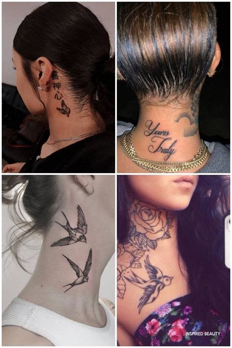 back of neck tattoo women|More.